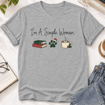 I'm A Simple Woman Ultra-Soft V-Neck | Christmas Book Lover Gift Athletic Heather