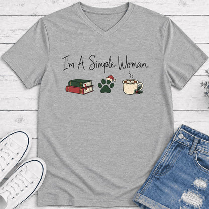 I'm A Simple Woman Ultra-Soft V-Neck | Christmas Book Lover Gift Athletic Heather