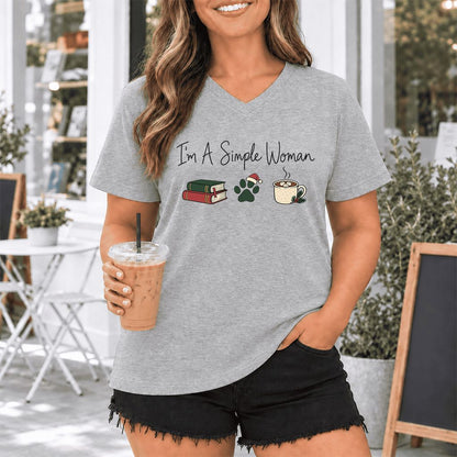 I'm A Simple Woman Ultra-Soft V-Neck | Christmas Book Lover Gift Athletic Heather