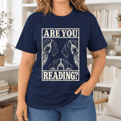 ARE YOU READING German Shorthaired Pointer Ultra-Soft Cotton T-Shirt | Gift Navy