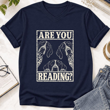 ARE YOU READING German Shorthaired Pointer Ultra-Soft V-Neck | Dog Mom Gift Navy