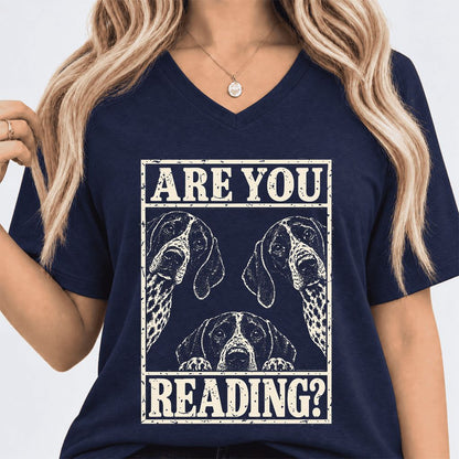 ARE YOU READING German Shorthaired Pointer Ultra-Soft V-Neck | Dog Mom Gift Navy
