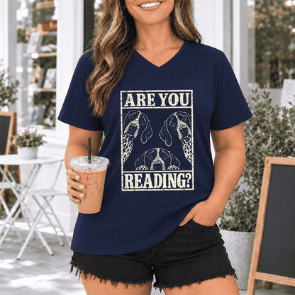ARE YOU READING German Shorthaired Pointer Ultra-Soft V-Neck | Dog Mom Gift Navy