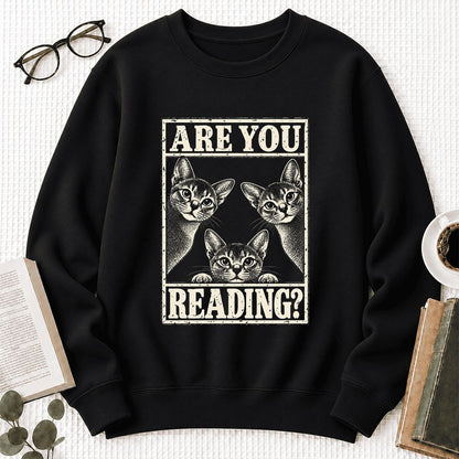 Are You Reading Abyssinian Softstyle Sweatshirt | Cat Lover Reader Gift Black