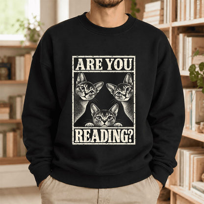 Are You Reading Abyssinian Softstyle Sweatshirt | Cat Lover Reader Gift Black