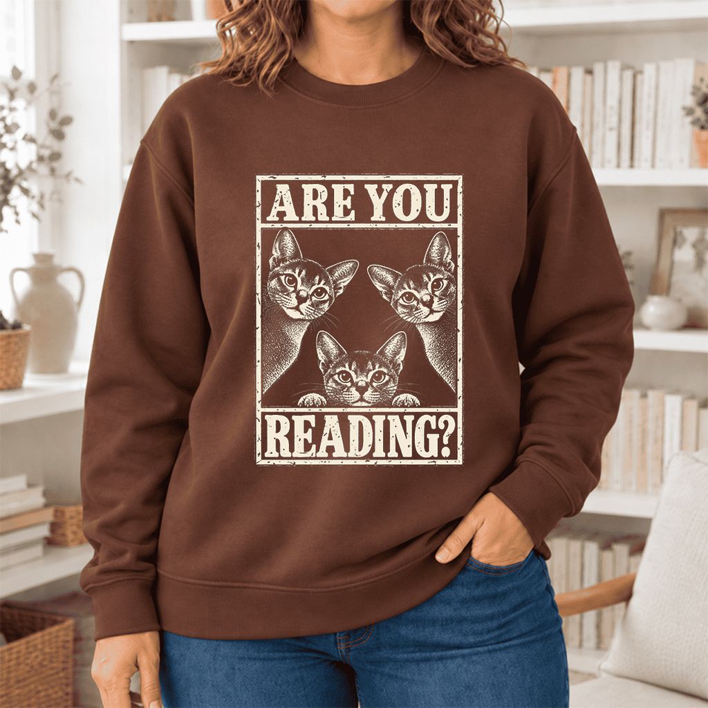 Are You Reading Abyssinian Softstyle Sweatshirt | Cat Lover Reader Gift Cocoa