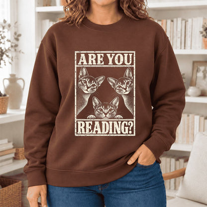 Are You Reading Abyssinian Softstyle Sweatshirt | Cat Lover Reader Gift Cocoa