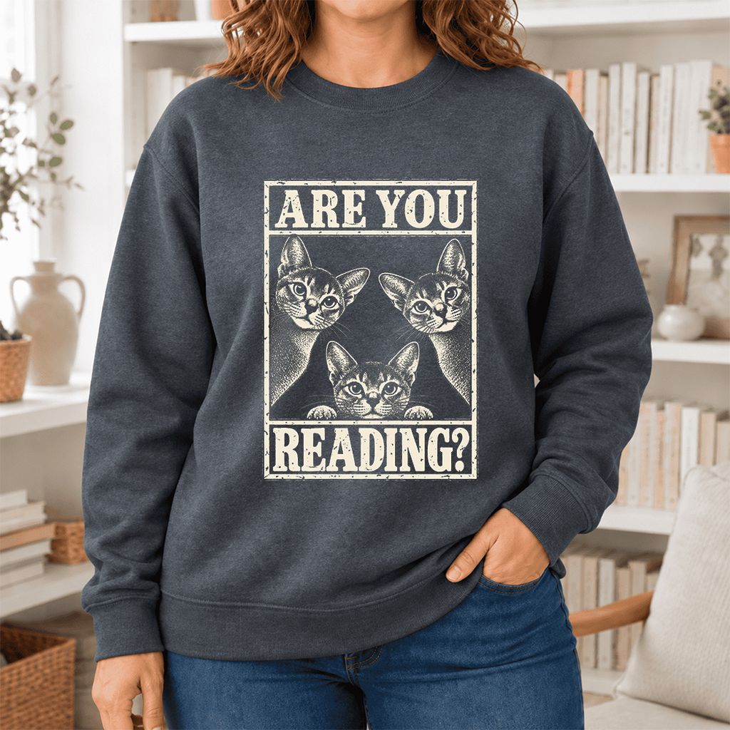 Are You Reading Abyssinian Softstyle Sweatshirt | Cat Lover Reader Gift Dark Heather