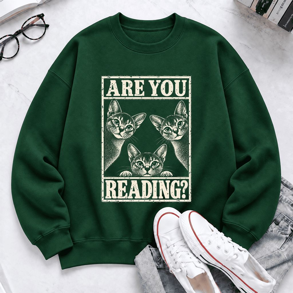 Are You Reading Abyssinian Softstyle Sweatshirt | Cat Lover Reader Gift Forest Green