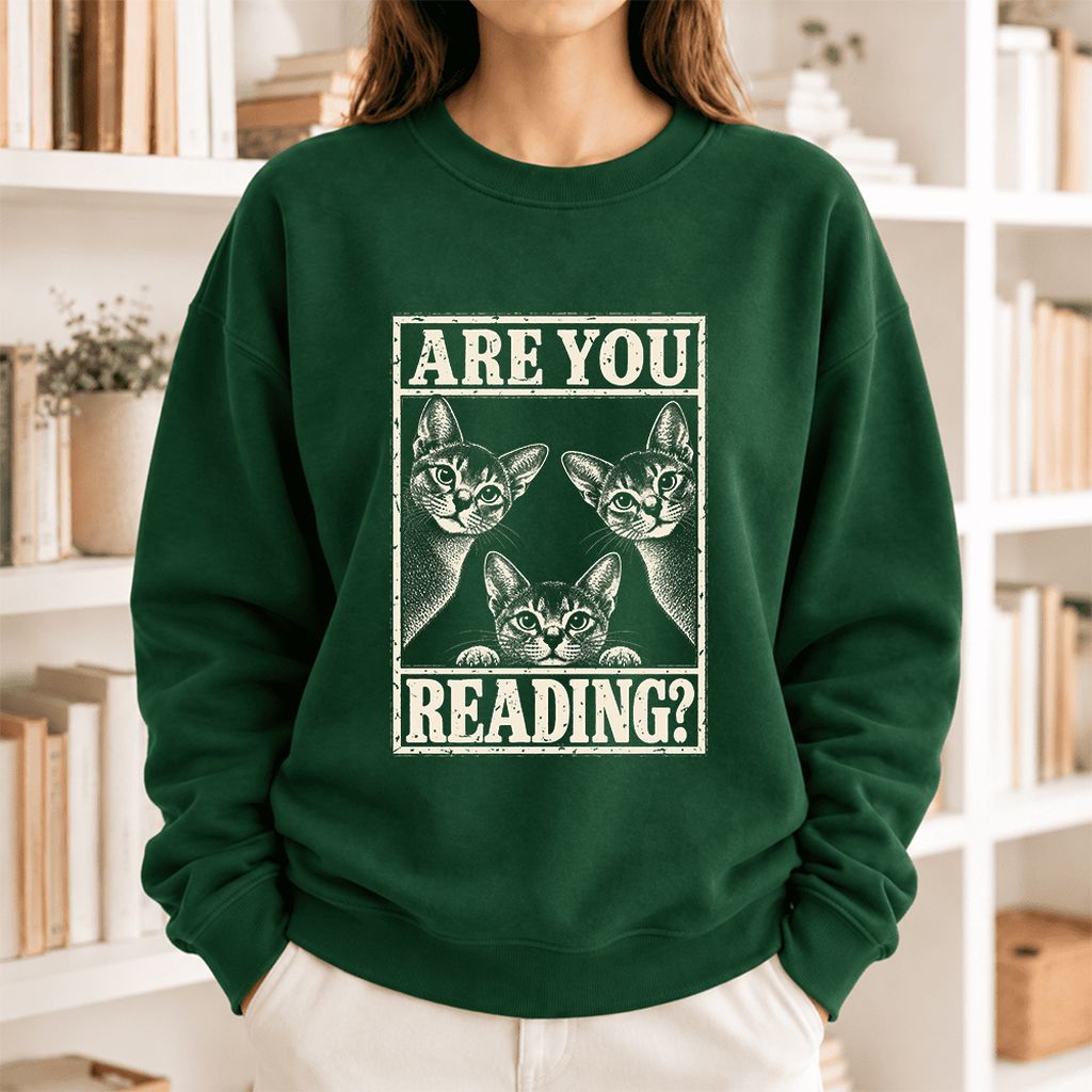 Are You Reading Abyssinian Softstyle Sweatshirt | Cat Lover Reader Gift Forest Green