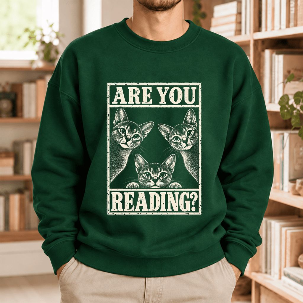 Are You Reading Abyssinian Softstyle Sweatshirt | Cat Lover Reader Gift Forest Green