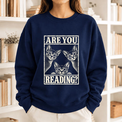 Are You Reading Abyssinian Softstyle Sweatshirt | Cat Lover Reader Gift Navy