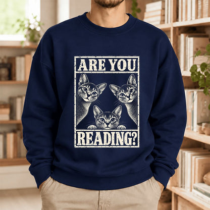 Are You Reading Abyssinian Softstyle Sweatshirt | Cat Lover Reader Gift Navy