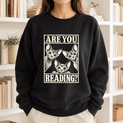 ARE YOU READING Devon Rex Printed Sweatshirt | Cat Lover Gift Black