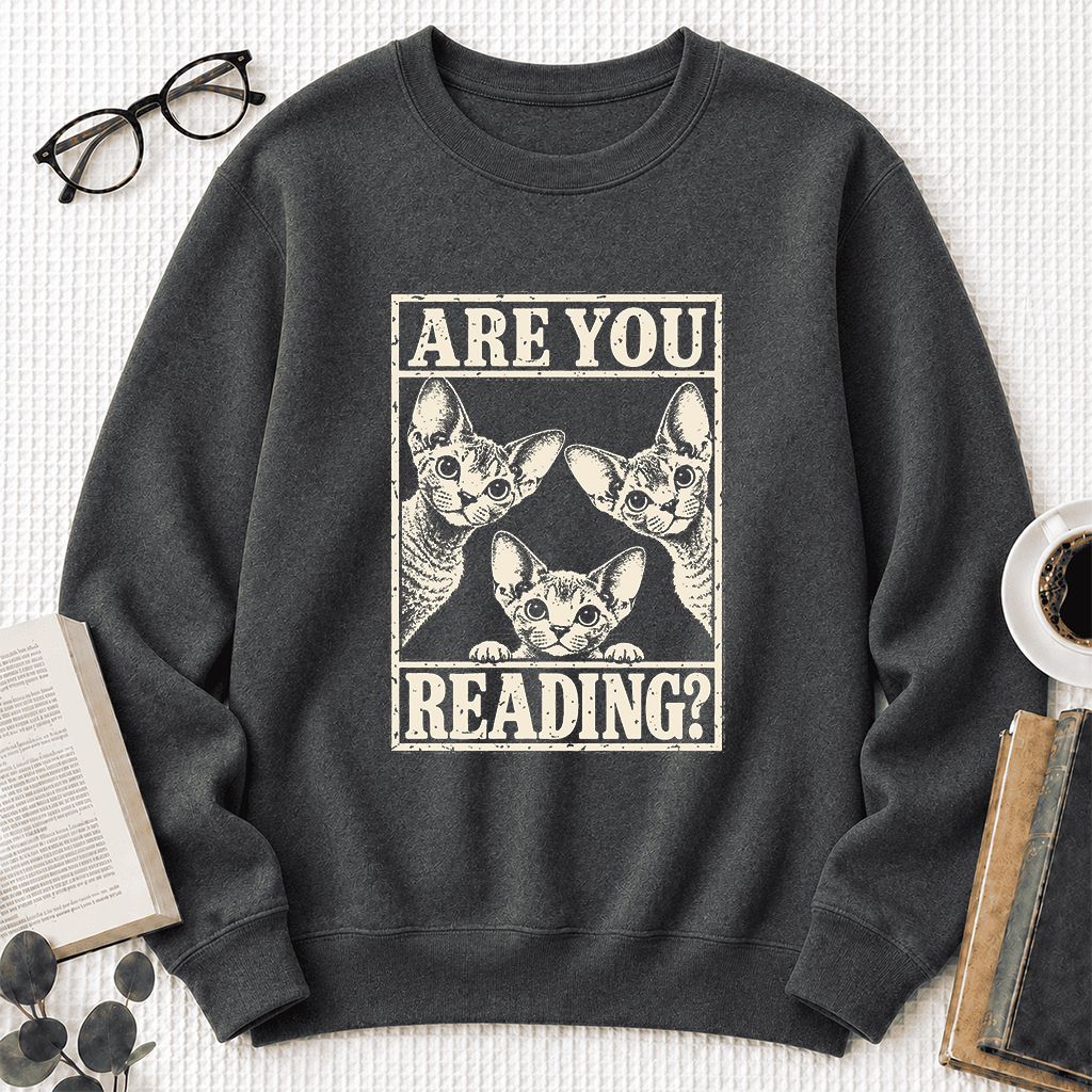 ARE YOU READING Devon Rex Printed Sweatshirt | Cat Lover Gift Dark Heather