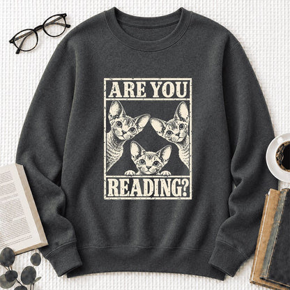 ARE YOU READING Devon Rex Printed Sweatshirt | Cat Lover Gift Dark Heather