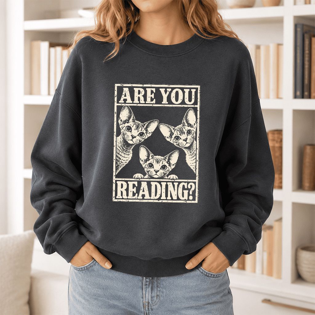 ARE YOU READING Devon Rex Printed Sweatshirt | Cat Lover Gift Dark Heather