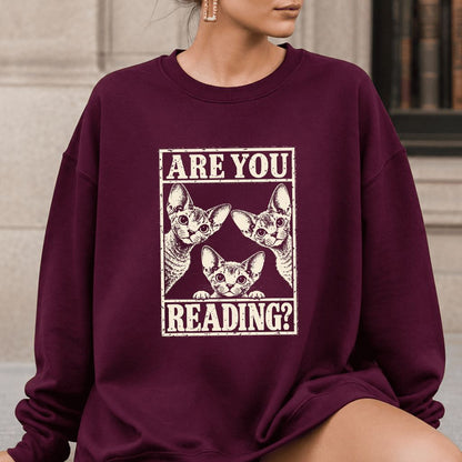 ARE YOU READING Devon Rex Printed Sweatshirt | Cat Lover Gift Maroon