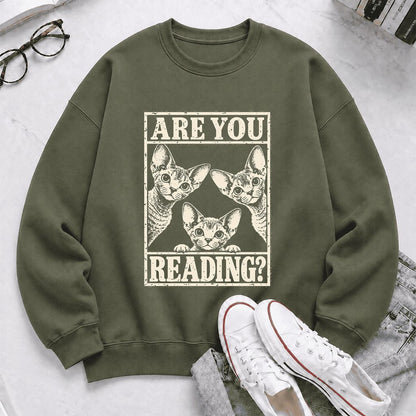 ARE YOU READING Devon Rex Printed Sweatshirt | Cat Lover Gift Military Green
