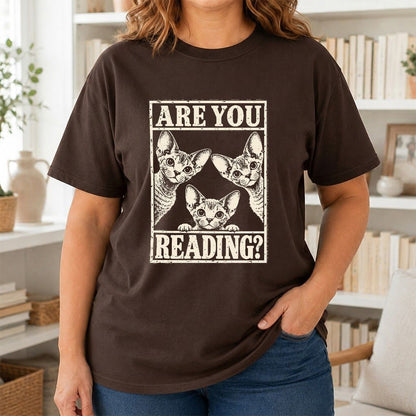 ARE YOU READING Devon Rex Printed T-Shirt | Cat Lover Gift Dark Chocolate