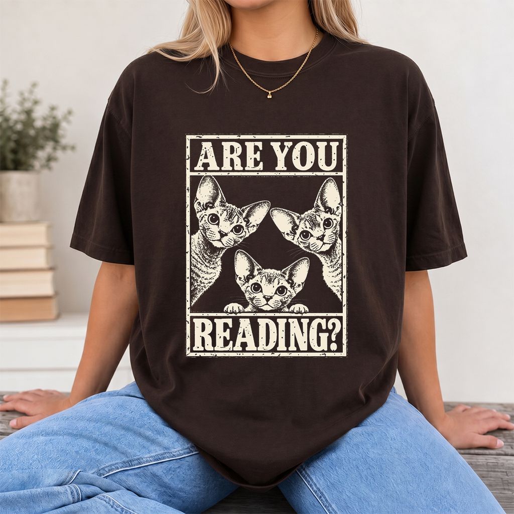 ARE YOU READING Devon Rex Printed T-Shirt | Cat Lover Gift Dark Chocolate