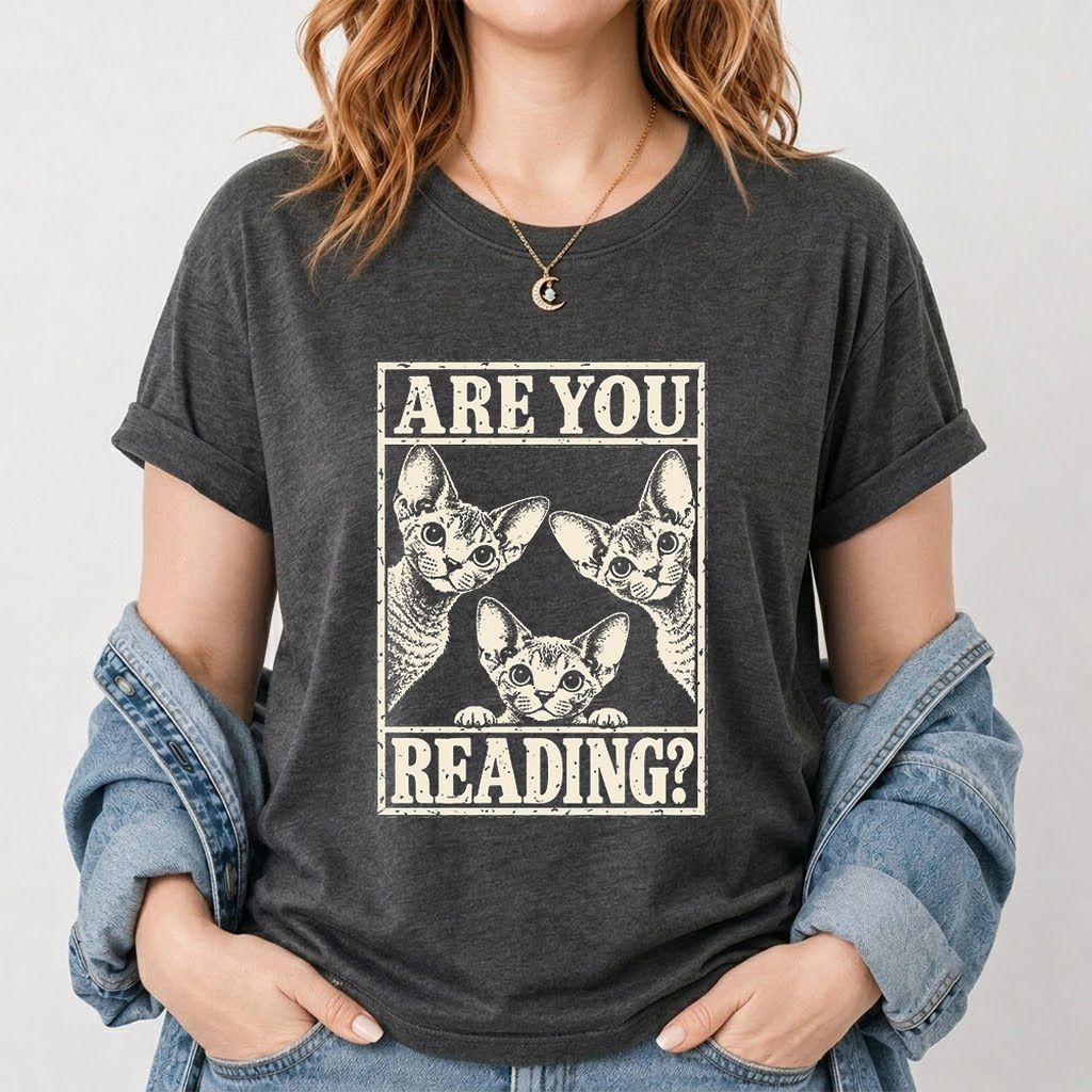 ARE YOU READING Devon Rex Printed T-Shirt | Cat Lover Gift Dark Heather