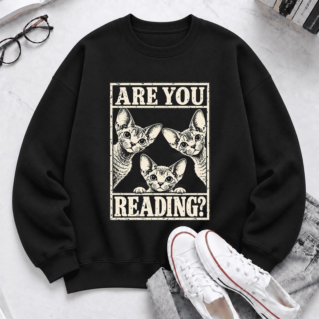 Are You Reading Devon Rex Softstyle Sweatshirt | Cat Lover Reader Gift Black