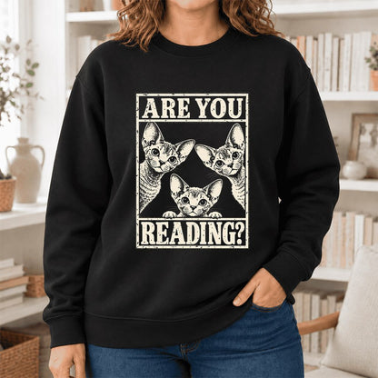 Are You Reading Devon Rex Softstyle Sweatshirt | Cat Lover Reader Gift Black