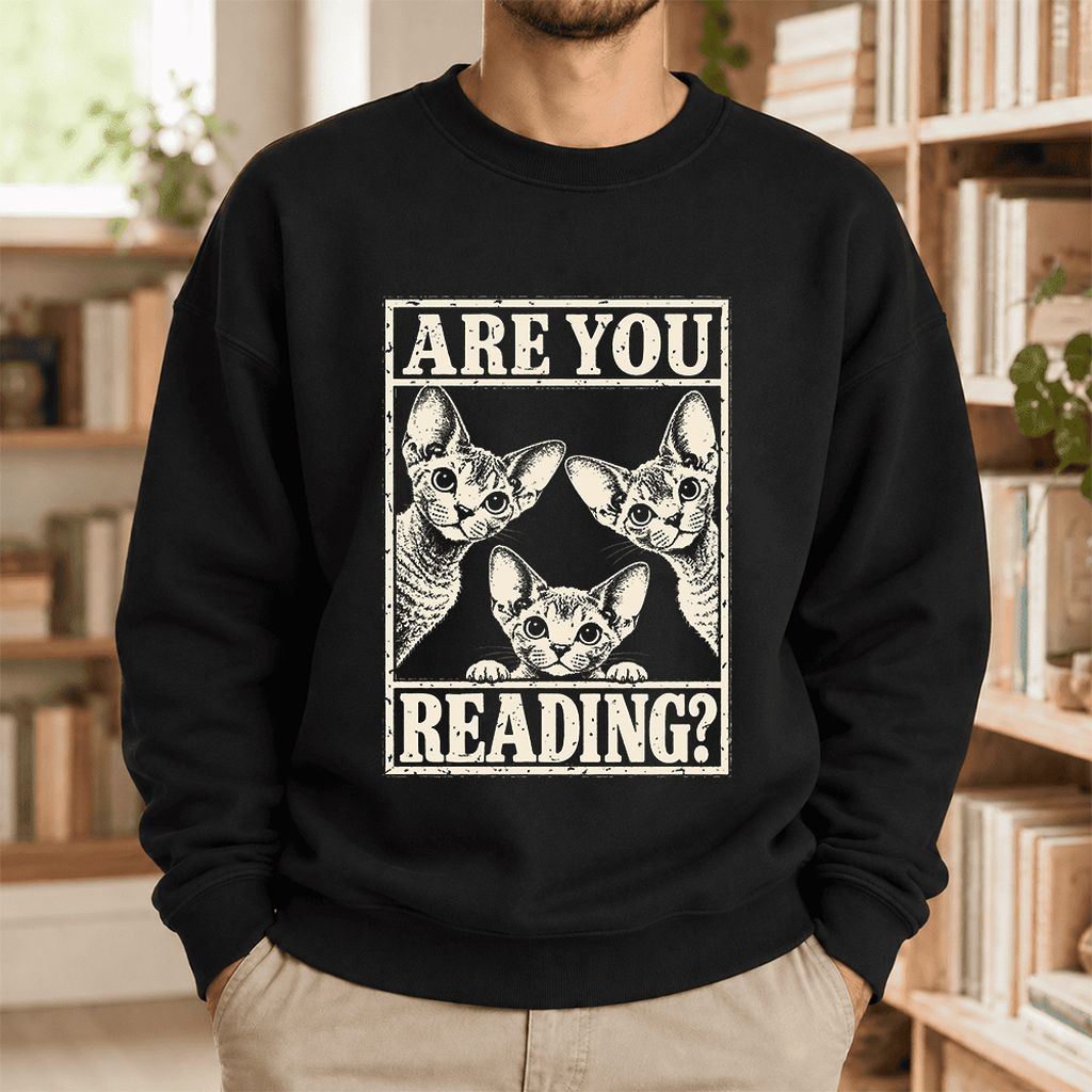 Are You Reading Devon Rex Softstyle Sweatshirt | Cat Lover Reader Gift Black