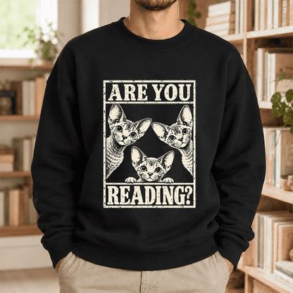 Are You Reading Devon Rex Softstyle Sweatshirt | Cat Lover Reader Gift Black