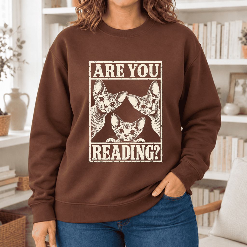 Are You Reading Devon Rex Softstyle Sweatshirt | Cat Lover Reader Gift Cocoa