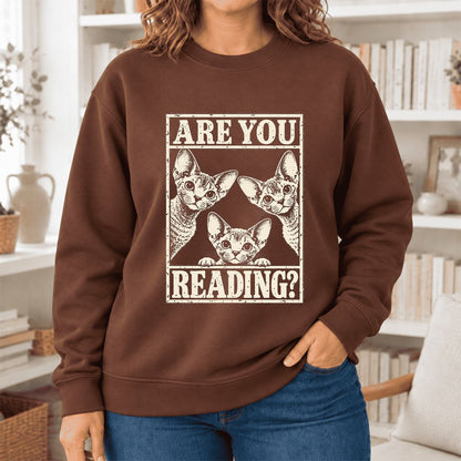 Are You Reading Devon Rex Softstyle Sweatshirt | Cat Lover Reader Gift Cocoa