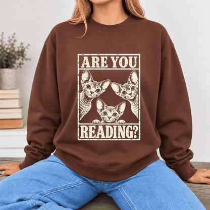 Are You Reading Devon Rex Softstyle Sweatshirt | Cat Lover Reader Gift Cocoa