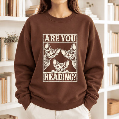 Are You Reading Devon Rex Softstyle Sweatshirt | Cat Lover Reader Gift Cocoa