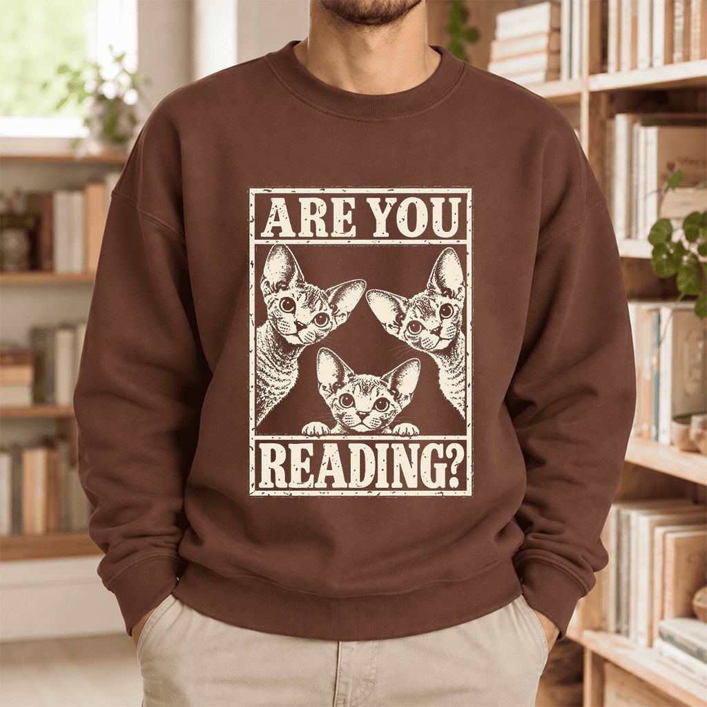 Are You Reading Devon Rex Softstyle Sweatshirt | Cat Lover Reader Gift Cocoa