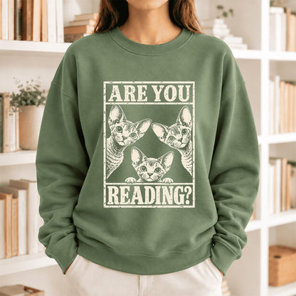 Are You Reading Devon Rex Softstyle Sweatshirt | Cat Lover Reader Gift Military Green
