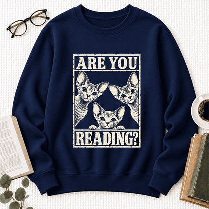 Are You Reading Devon Rex Softstyle Sweatshirt | Cat Lover Reader Gift Navy