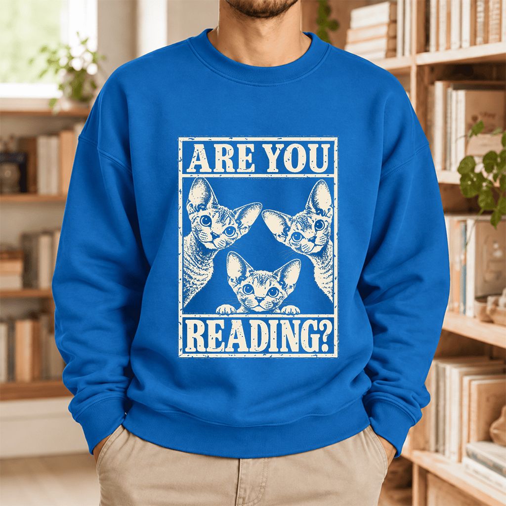 Are You Reading Devon Rex Softstyle Sweatshirt | Cat Lover Reader Gift Royal