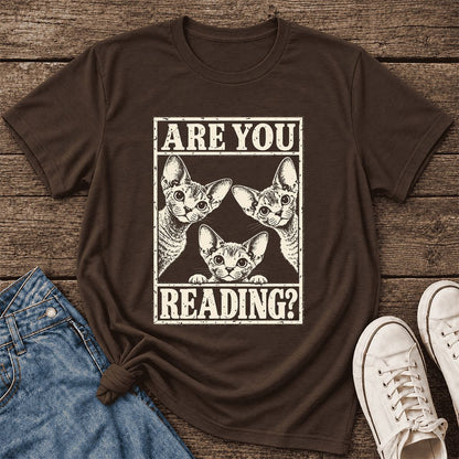 ARE YOU READING Devon Rex Ultra-Soft Cotton T-Shirt | Cat Lover Gift Brown