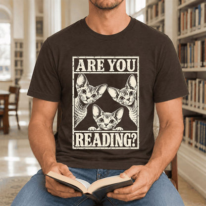 ARE YOU READING Devon Rex Ultra-Soft Cotton T-Shirt | Cat Lover Gift Brown