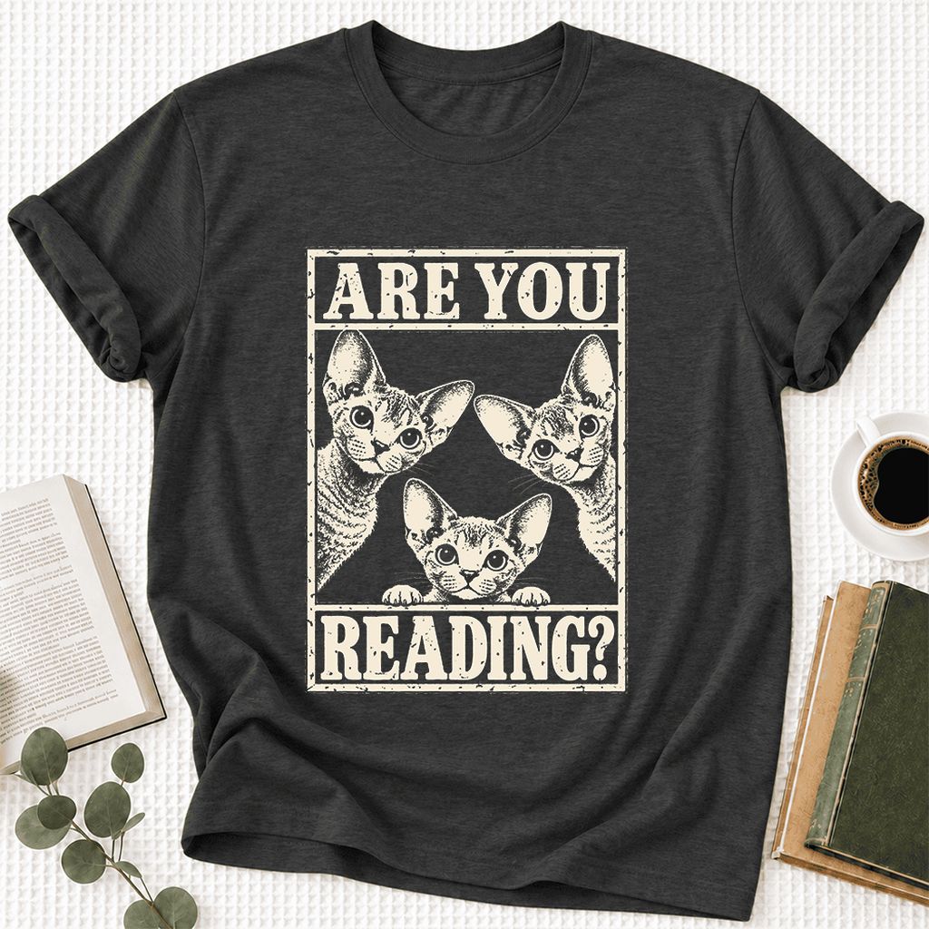 ARE YOU READING Devon Rex Ultra-Soft Cotton T-Shirt | Cat Lover Gift Dark Grey Heather