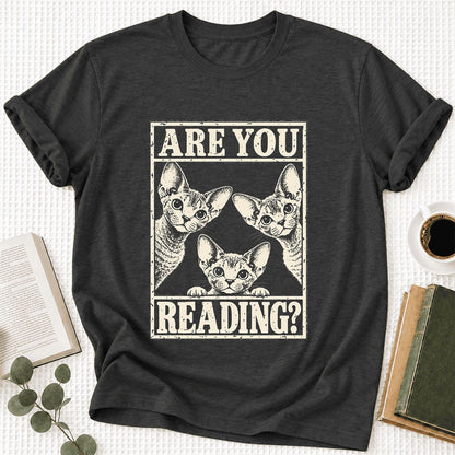 ARE YOU READING Devon Rex Ultra-Soft Cotton T-Shirt | Cat Lover Gift Dark Grey Heather