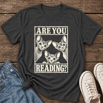 ARE YOU READING Devon Rex Ultra-Soft Cotton T-Shirt | Cat Lover Gift Dark Grey Heather