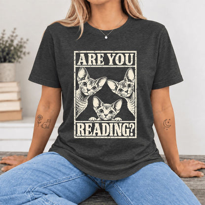 ARE YOU READING Devon Rex Ultra-Soft Cotton T-Shirt | Cat Lover Gift Dark Grey Heather