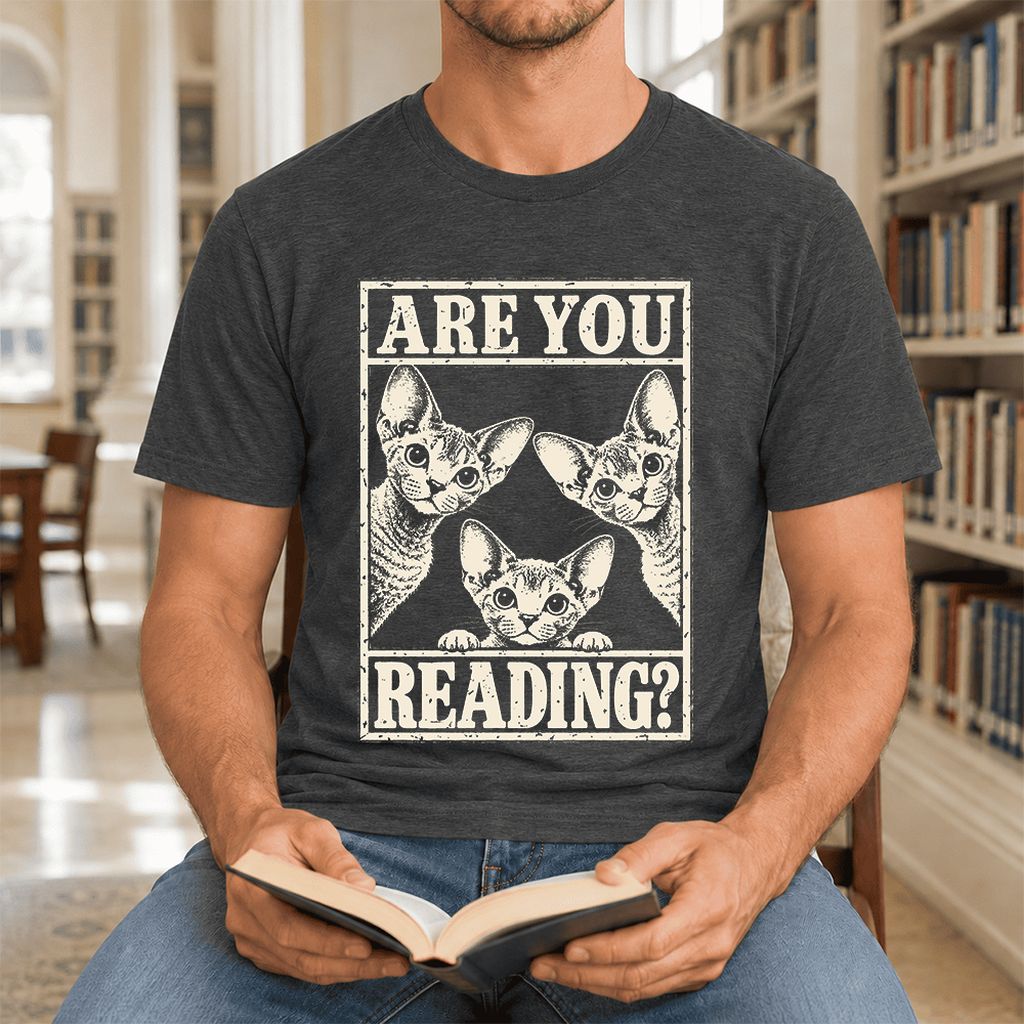ARE YOU READING Devon Rex Ultra-Soft Cotton T-Shirt | Cat Lover Gift Dark Grey Heather