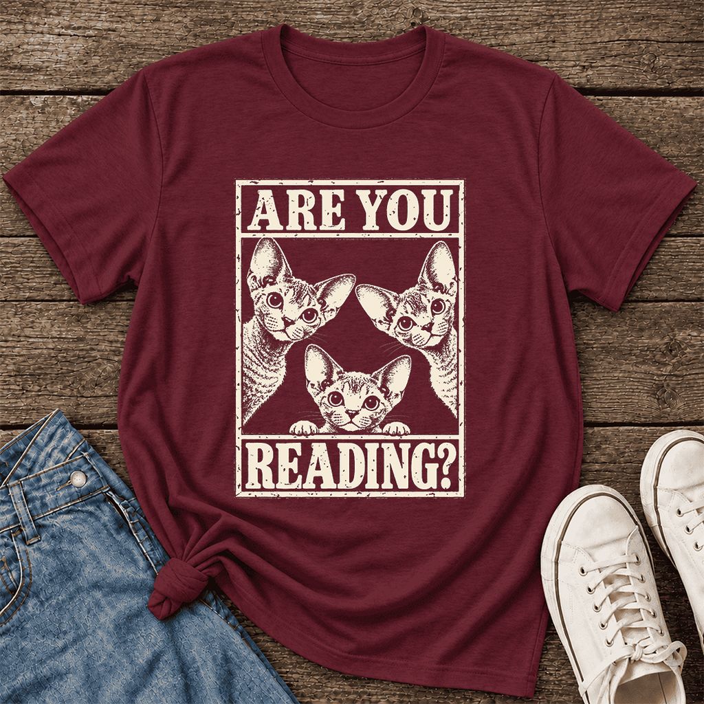 ARE YOU READING Devon Rex Ultra-Soft Cotton T-Shirt | Cat Lover Gift Maroon