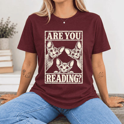 ARE YOU READING Devon Rex Ultra-Soft Cotton T-Shirt | Cat Lover Gift Maroon
