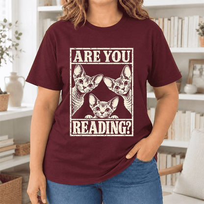 ARE YOU READING Devon Rex Ultra-Soft Cotton T-Shirt | Cat Lover Gift Maroon