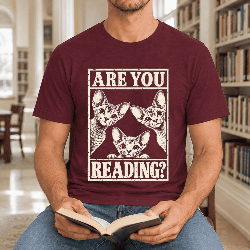 ARE YOU READING Devon Rex Ultra-Soft Cotton T-Shirt | Cat Lover Gift Maroon