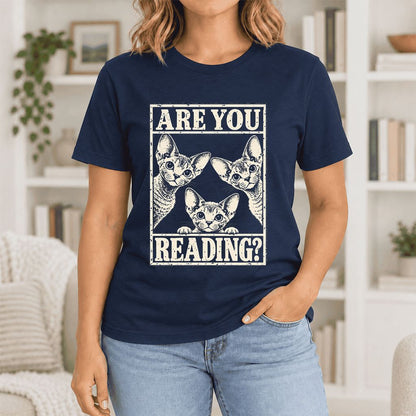 ARE YOU READING Devon Rex Ultra-Soft Cotton T-Shirt | Cat Lover Gift Navy